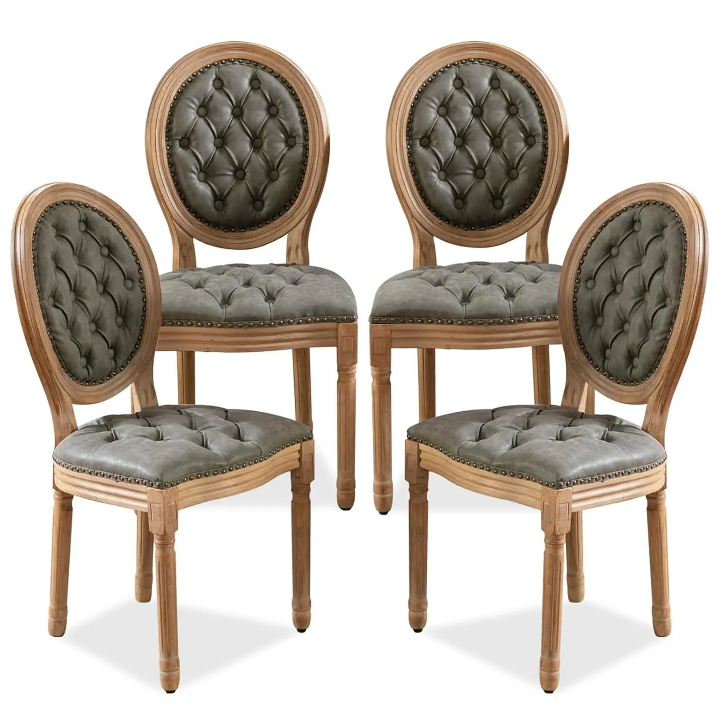 French Dining Chairs Set of 4, Dining Chair with Round Back, Wood Leg Farmhouse Country Rattan Dining Chair for Kitchen,