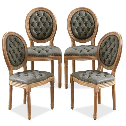 French Dining Chairs Set of 4, Dining Chair with Round Back, Wood Leg Farmhouse Country Rattan Dining Chair for Kitchen,