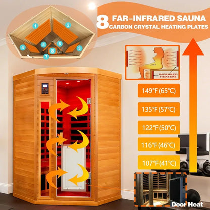 2-3 Person Corner Infrared Sauna, 1760W Low EMF, Red Cedar Wood with Heating Panels & Bluetooth