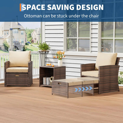 5-Piece All-Weather Pe Rattan Patio Set, High Back Chairs With 2 Ottomans & Table, Soft Cushions For Garden & Porch