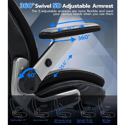 Big and Tall Office Chair , Adjustable Arms, 600lbs, Fabric and PU Leather, Ergonomic Executive Office Chair