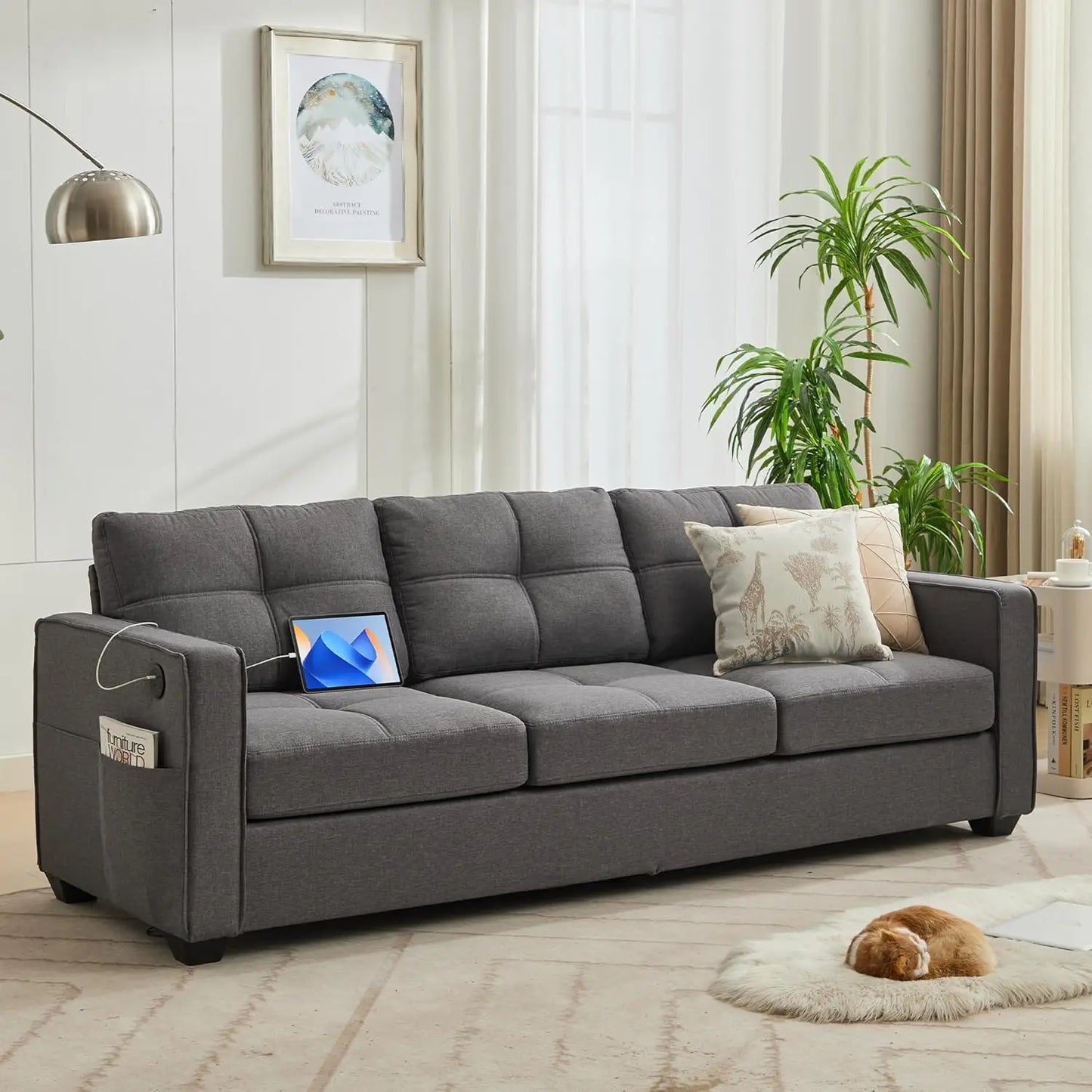 88" W Faux Leather Sofa – for Living Room, Comfy Small Loveseat with USB Port & Wide Armrests