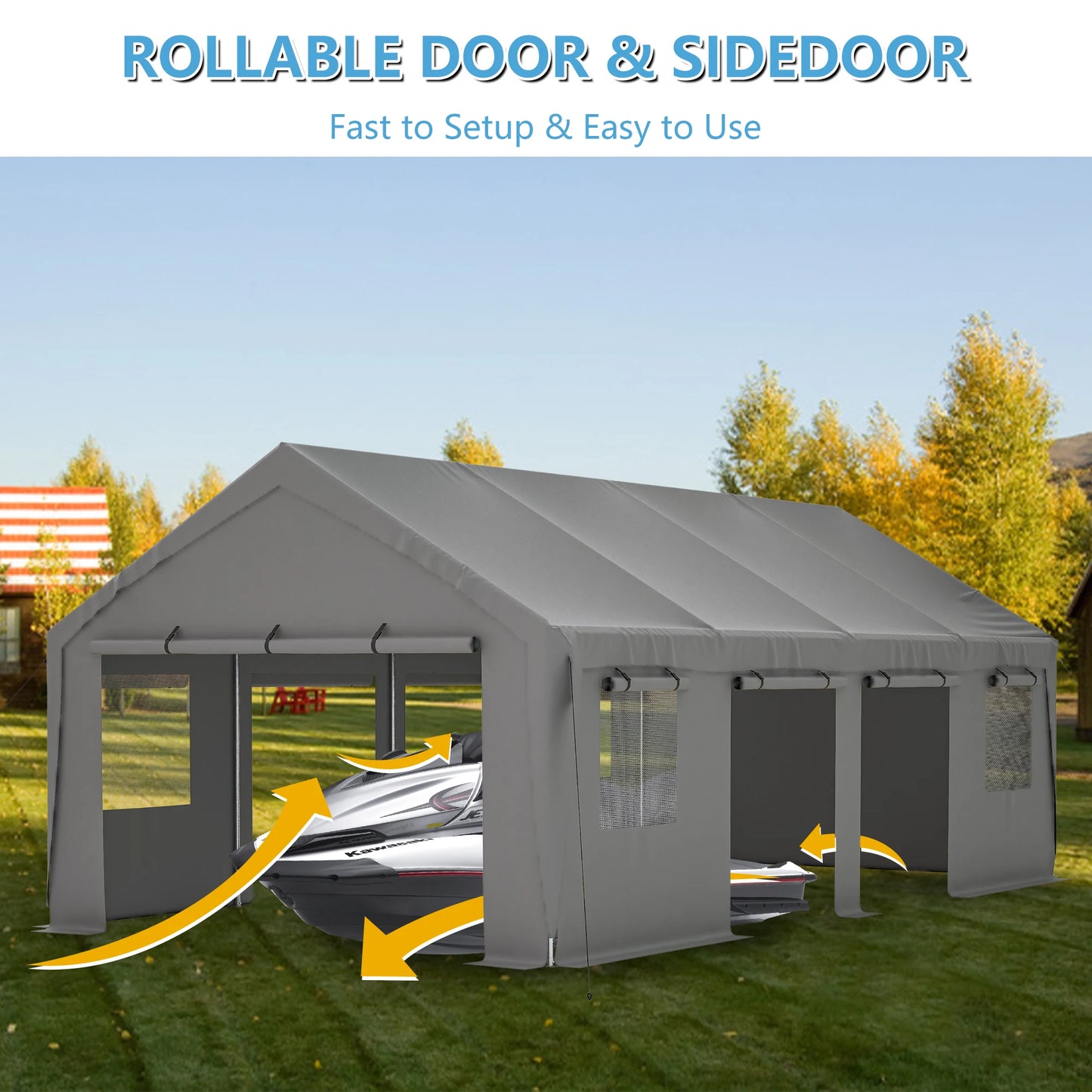 13' x 25' Heavy Duty Carport with Roll-up Sidewall & Ventilated Windows, Galvanized Frame Portable Carport