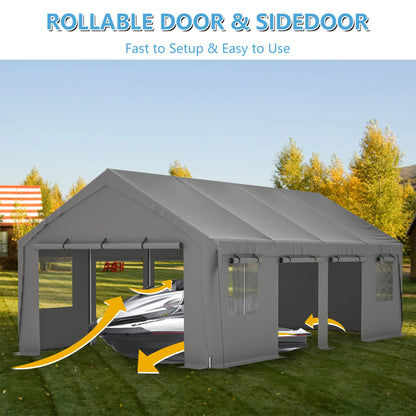 13' x 25' Heavy Duty Carport with Roll-up Sidewall & Ventilated Windows, Galvanized Frame Portable Carport