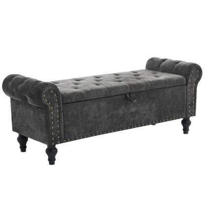 51" Storage Bench Storage Ottomans for Foot of Bed, Chenille Upholstered