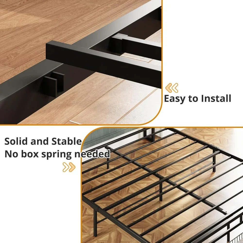 California king platform bed frame with storage headboard drawers included, no box spring required