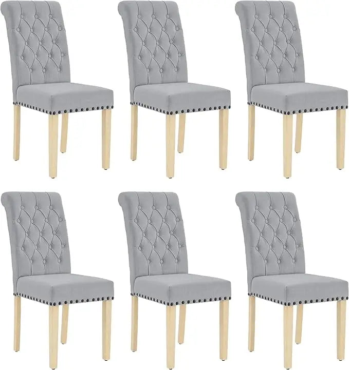 Fabric Dining Chairs Set of 6, Upholstered Dining Room Chair with Wooden Legs, Armless
