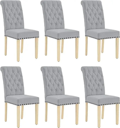 Fabric Dining Chairs Set of 6, Upholstered Dining Room Chair with Wooden Legs, Armless