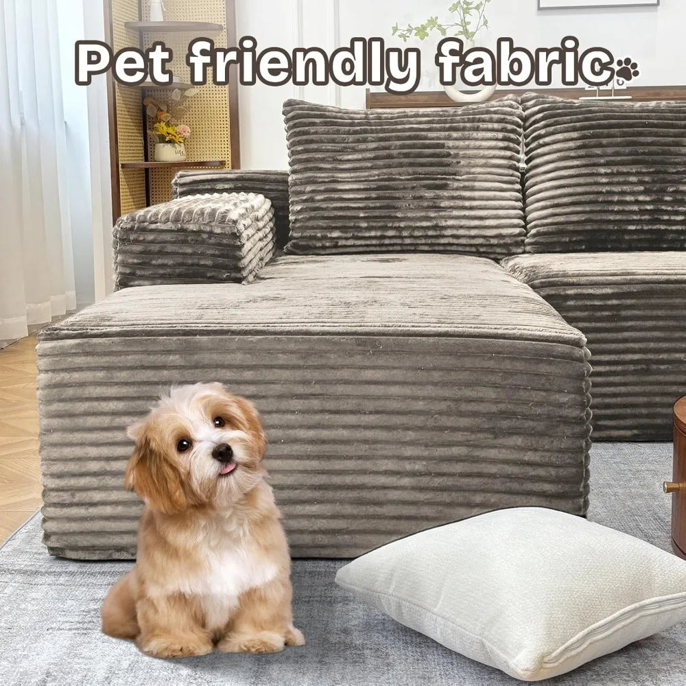 104"  L-Shape Sofa Couch with Chaise , Faux Rabbit Fur Sectional Couch