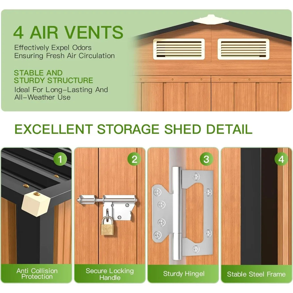 Outdoor Storage Shed, 5x3 Ft Metal Steel Tiny House with Lockable Door, Vertical Outside Storage Building for Garden, Backyard,