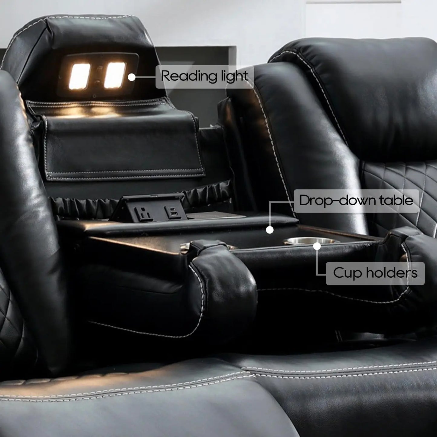Power Reclining Sofa O Gravity, LED Floor light, Reading Light, Drop-down Table
