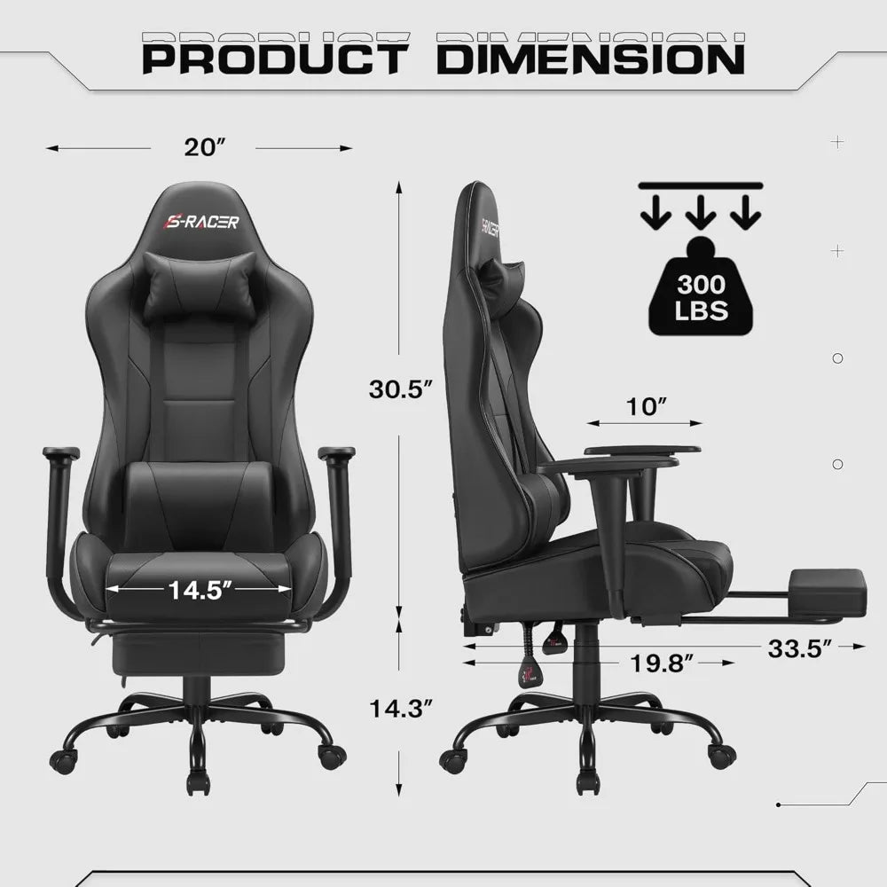 Gaming , Computer Chair with Footrest and Massage Lumbar Support, Height Adjustable