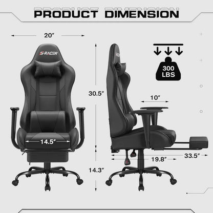 Gaming , Computer Chair with Footrest and Massage Lumbar Support, Height Adjustable