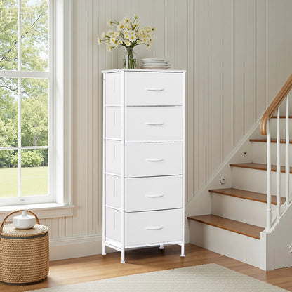 48 IN. Dresser For Bedroom With 5 Fabric Drawers ,Wardrobe, Steel Frame, Storage Cabinet