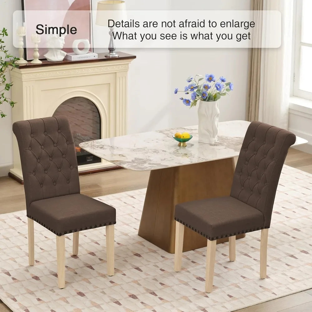 Fabric Dining Chairs Set of 6, Upholstered Dining Room Chair with Wooden Legs, Armless