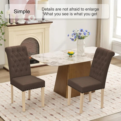 Fabric Dining Chairs Set of 6, Upholstered Dining Room Chair with Wooden Legs, Armless