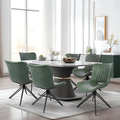 Dining Chair Set of 6, 360° Swivel Upholstered Mid-Century Modern Kitchen Dining Chairs, Faux Leather Upholstered Side Chair