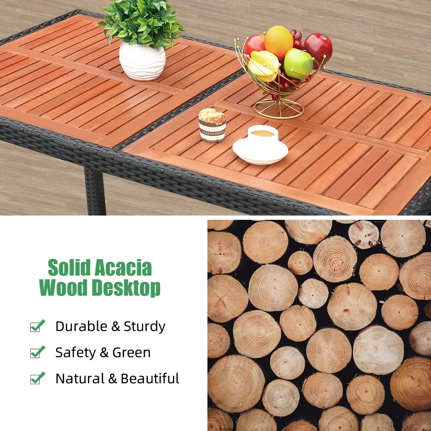 7 Piece Patio Dining Set Outdoor Acacia Wood Table and Chairs with Soft Cushions