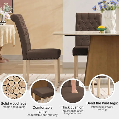 Fabric Dining Chairs Set of 6, Upholstered Dining Room Chair with Wooden Legs, Armless