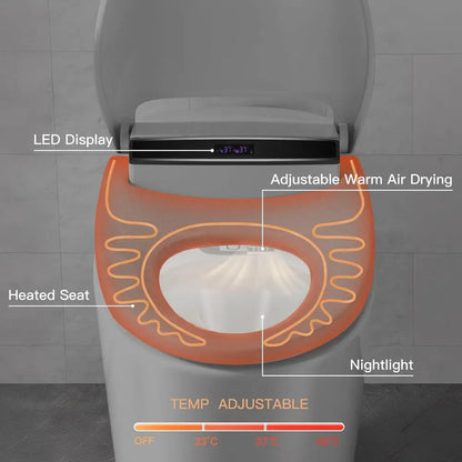 Smart Toilet, Heated, Seat with Nightlight, One Piece Toilet, Tankless, with Foot Sensor,
