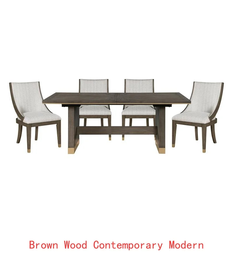 9-Piece Dining Set with Extension Table and 8 Armchairs, Upholstered Kitchen Furniture with Gold Tipping.