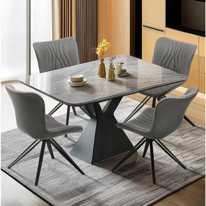 Dining Chair Set of 6, 360° Swivel Upholstered Mid-Century Modern Kitchen Dining Chairs, Faux Leather Upholstered Side Chair