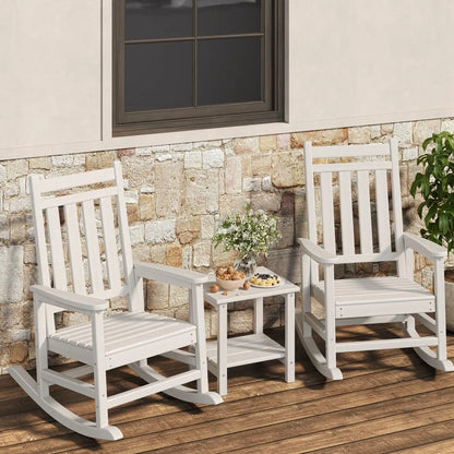 2-Piece Outdoo,r Rocking Chair Set With Side Table,  High-Back Adirondack Porch Rockers, All-Weather Resistant