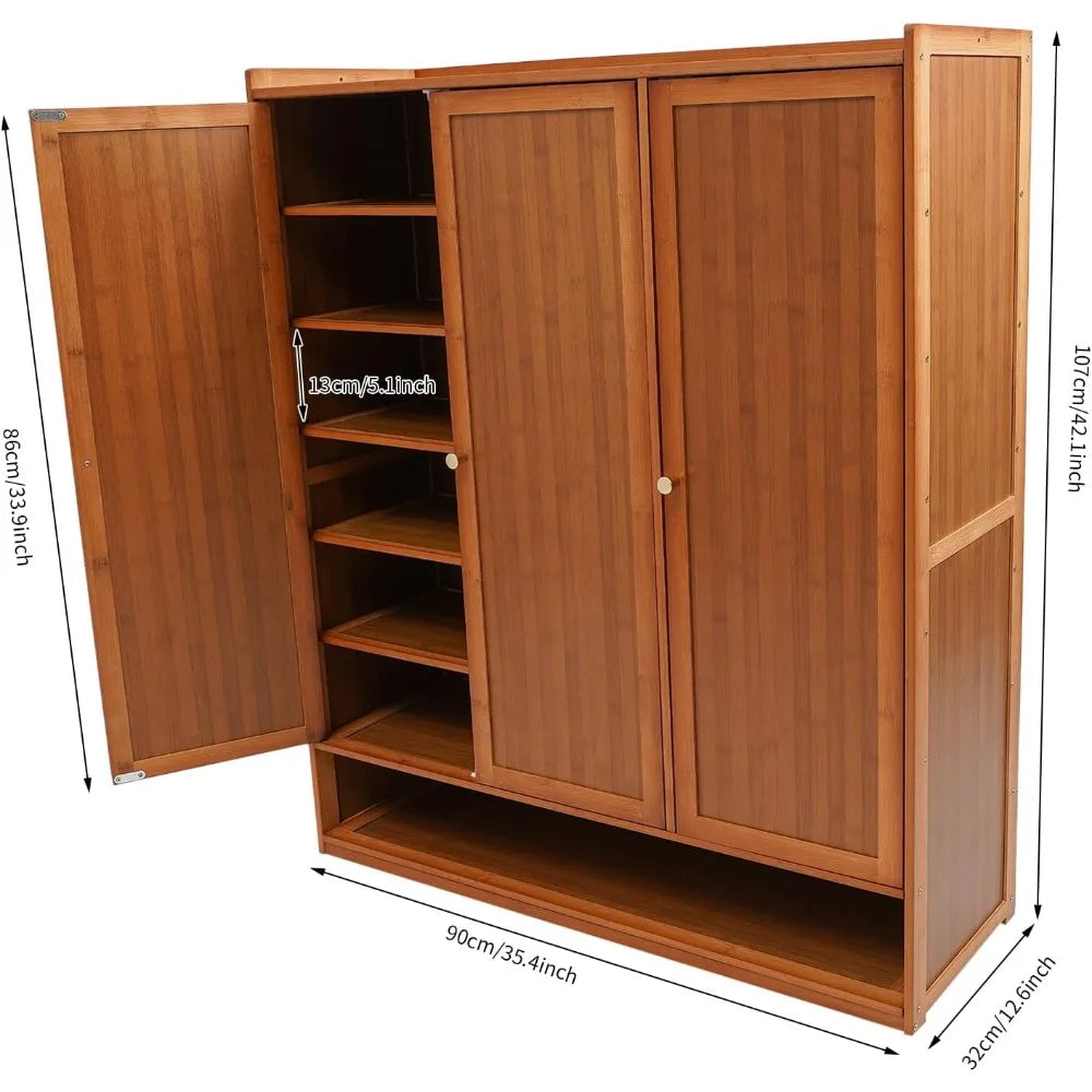 8-Tier Bamboo Shoe Storage Cabinet with Shutter Doors - Freestanding Floor Organizer, Rack for Shoes