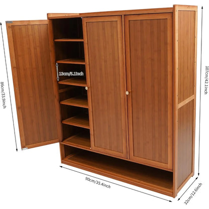 8-Tier Bamboo Shoe Storage Cabinet with Shutter Doors - Freestanding Floor Organizer, Rack for Shoes