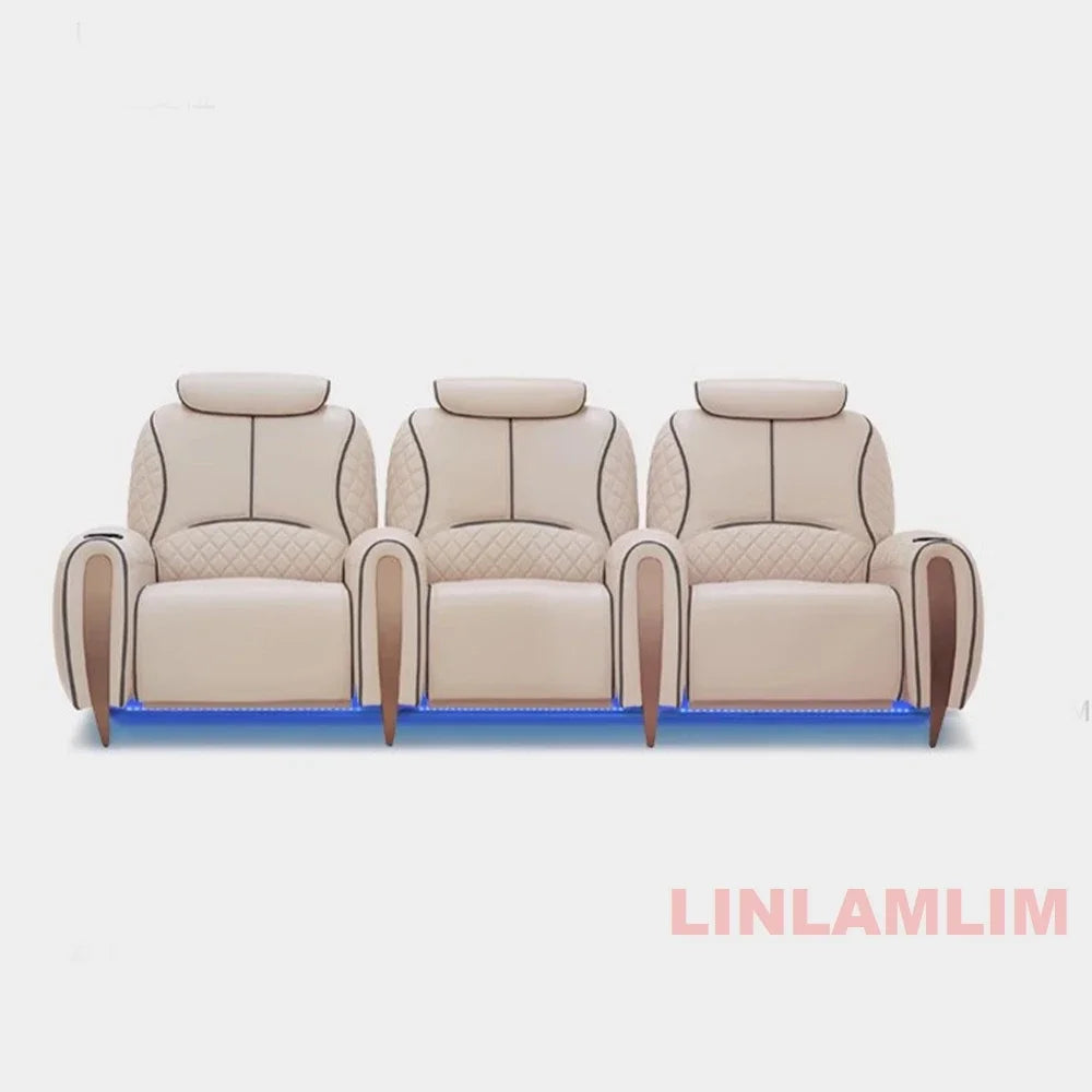Luxury Electric Recliner Theater Seating Sofa – Modern Home Theater Chairs with LED Lighting, USB, Massage, Cooling Cup Holder