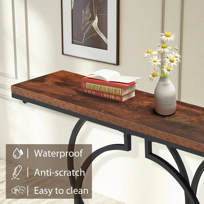 55in Narrow Console Table Wood Circle Base Storage Shelf
