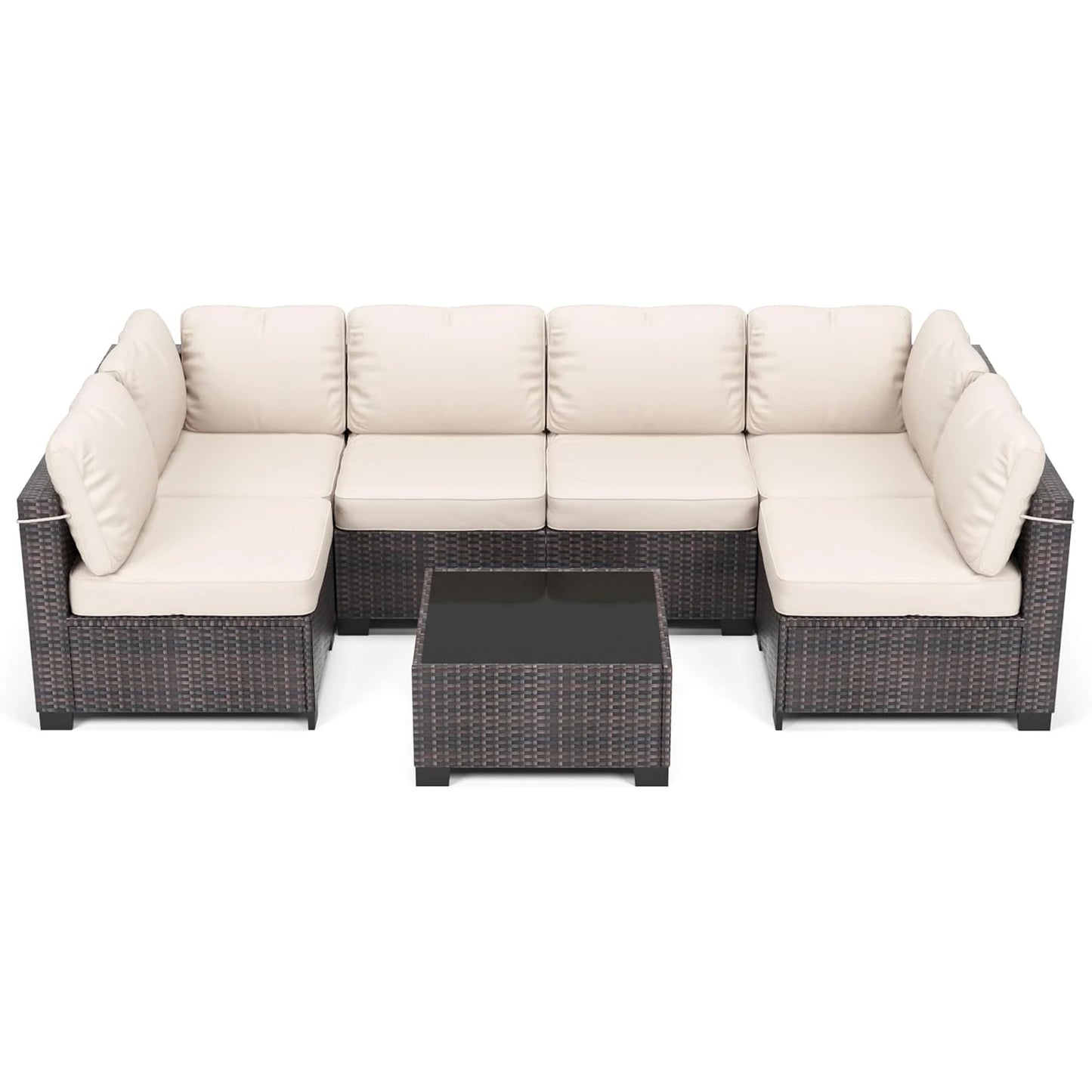 7-Piece,  Outdoor Furniture Set, PE Rattan Wicker Sectional,  Sofa Set, Perfect For Garden, Balcony, Deck ,or Patio