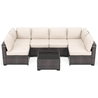 7-Piece,  Outdoor Furniture Set, PE Rattan Wicker Sectional,  Sofa Set, Perfect For Garden, Balcony, Deck ,or Patio