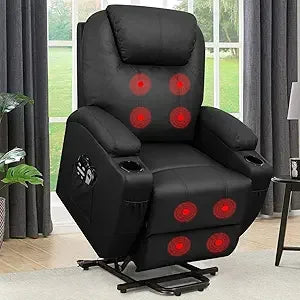 Power Lift Recliner Chair with Vibration Massage for Elderly Ergonomic Lounge Chair with Cup Holder