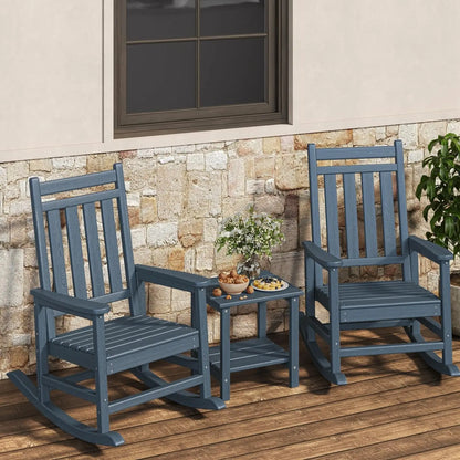 2-Piece Outdoo,r Rocking Chair Set With Side Table,  High-Back Adirondack Porch Rockers, All-Weather Resistant
