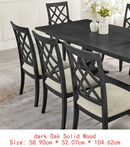 Extendable 7-Piece Retro Wooden Dining Set for 6, Curved Table & Upholstered Chairs