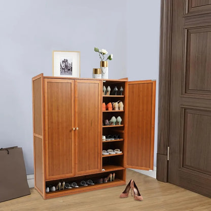 8-Tier Bamboo Shoe Storage Cabinet with Shutter Doors - Freestanding Floor Organizer, Rack for Shoes