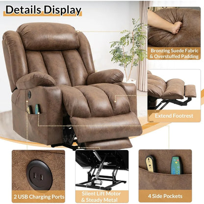 Large Electric Power Lift Recliner Chair with Extended Footrest for Elderly Big, Extra Large and Wide