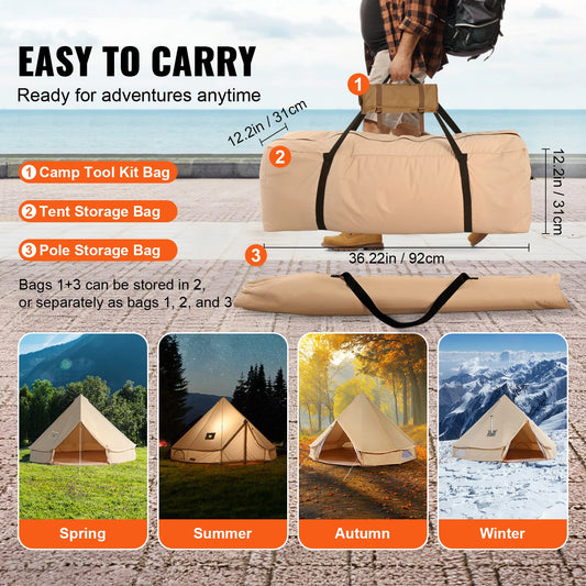 Canvas Bell Tent 4 Seasons 13.12 ft Yurt Tent Canvas Tent for Camping with Stove Jack Breathable Tent Holds 6 People