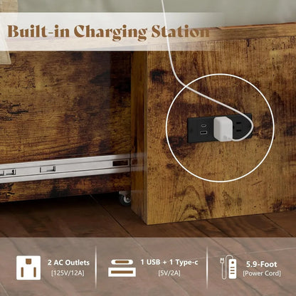 Queen Size Murphy Bed, Farmhouse Wooden Cabinet,  and Storage Drawer for Bedroom/Office/Guest Room