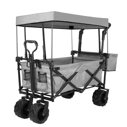 Collapsible Garden Cart Wagon with Removable Canopy,  Push& Pull  Wagon Off-road wheel