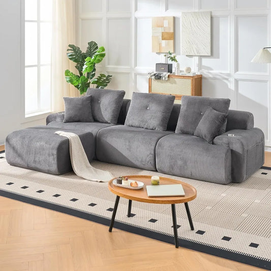 118" Cloud Couch Sectional ,Boneless, Chenille Memory Foam Couch, Sectional Sofa