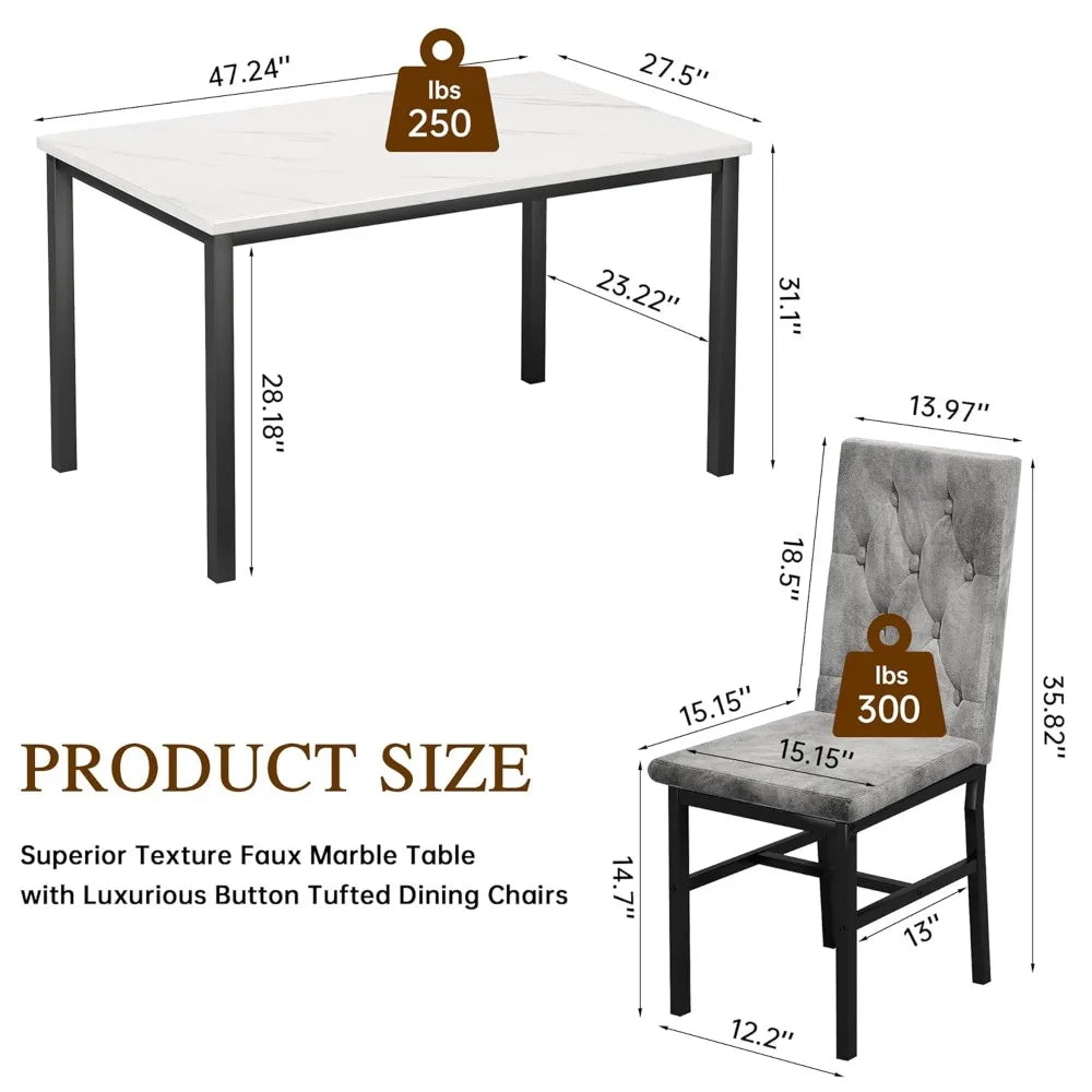 Faux Marble, Small Kitchen Table Chairs Set of 4 with Luxurious Button Tufted Dinner Chairs, Customized