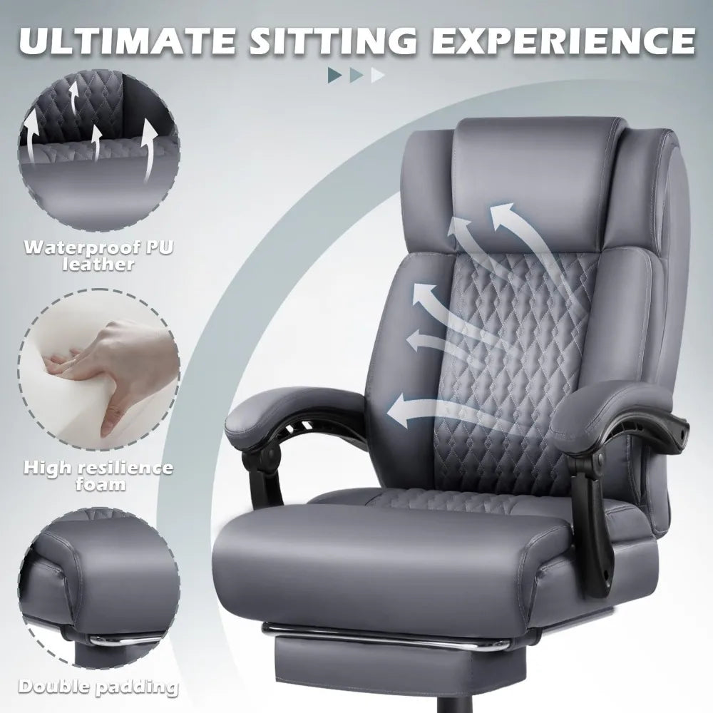 Big and Tall Office Chair with Foot Rest 400lbs, Heavy Duty Executive Leather Office Chair for Heavy People, Comfy High Back