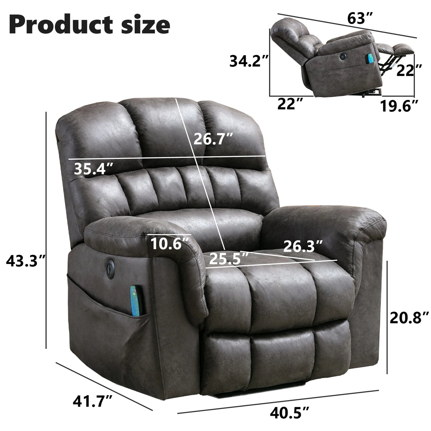 Large Power Lift Recliner Chairs with Massage and Heat for Elderly Big People, Heavy Duty Electric Faux Leather