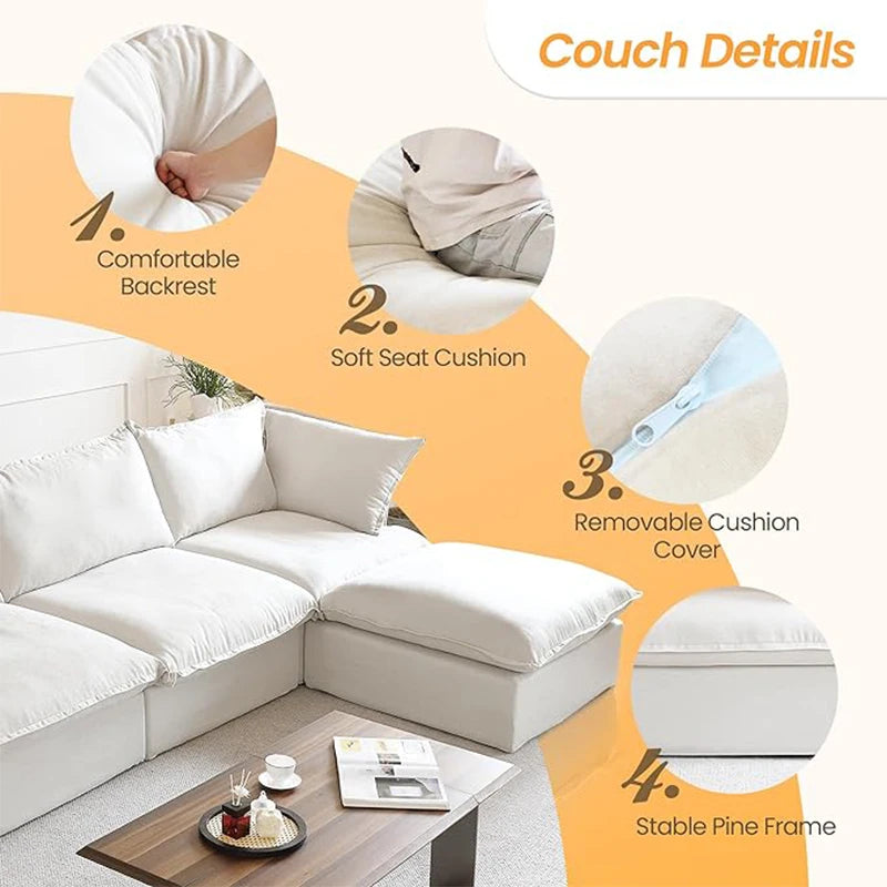 L Shape Corner Sectional Couch, Down Fill Convertible Modular Sectional Sofas for Living Room