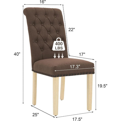 Fabric Dining Chairs Set of 6, Upholstered Dining Room Chair with Wooden Legs, Armless