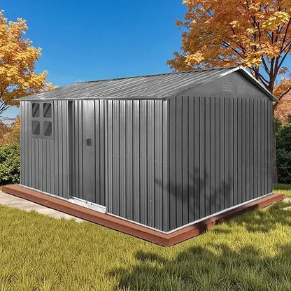 12x10 Ft Storage Shed Outdoor, XL Permanent Steel Building with Window, Sliding Doors and 4 Air Vents for Backyard, Garden, Patio