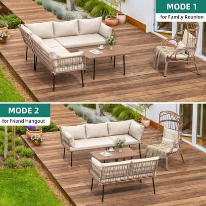 4-Piece Wicker Patio Furniture Set, All Weather PE Rattan, Sectional Sofa with Soft Cushions & Side Table