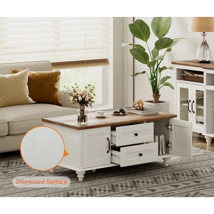 Coffee Table with Storage Cabinet,, Wood Rectangle Center Table with Drawer